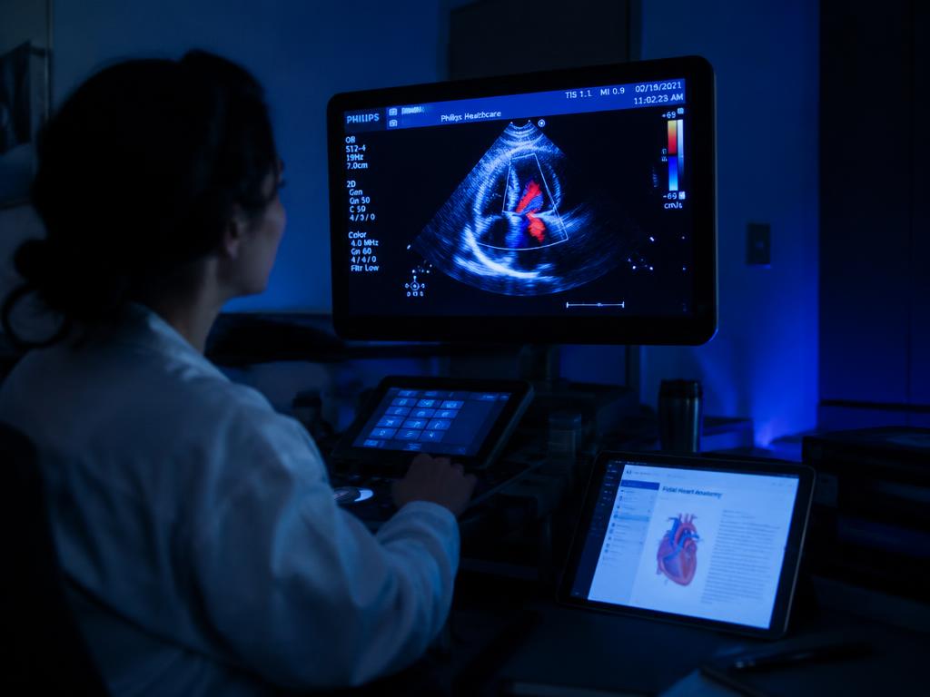 Profesional analizando una ecocardiografía fetal
