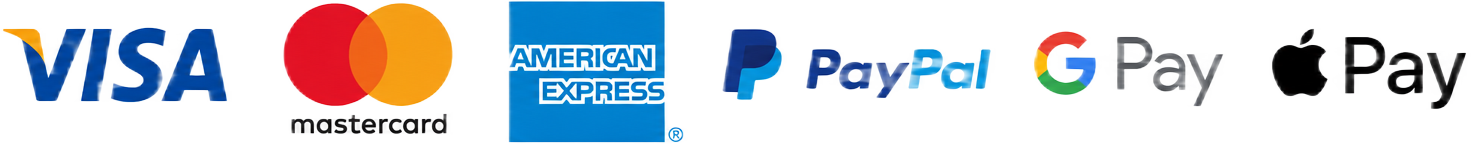 Métodos de pago: Visa, Mastercard, American Express, PayPal, Google Pay, Apple Pay